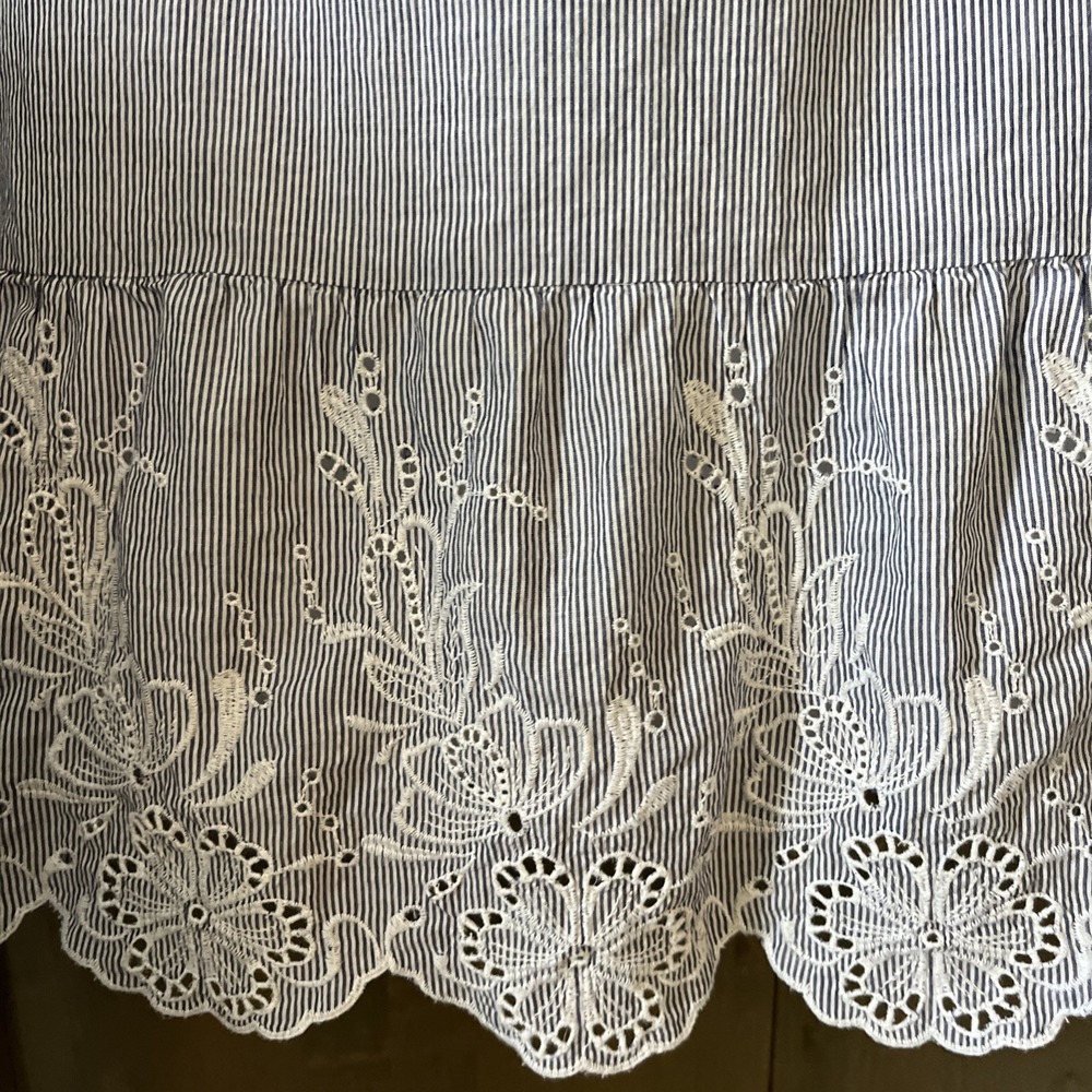 Ralph Lauren Dress Women's Size 12 Blue White Stripe Flutter Sleeve Eyelet Lined - Picture 5 of 16